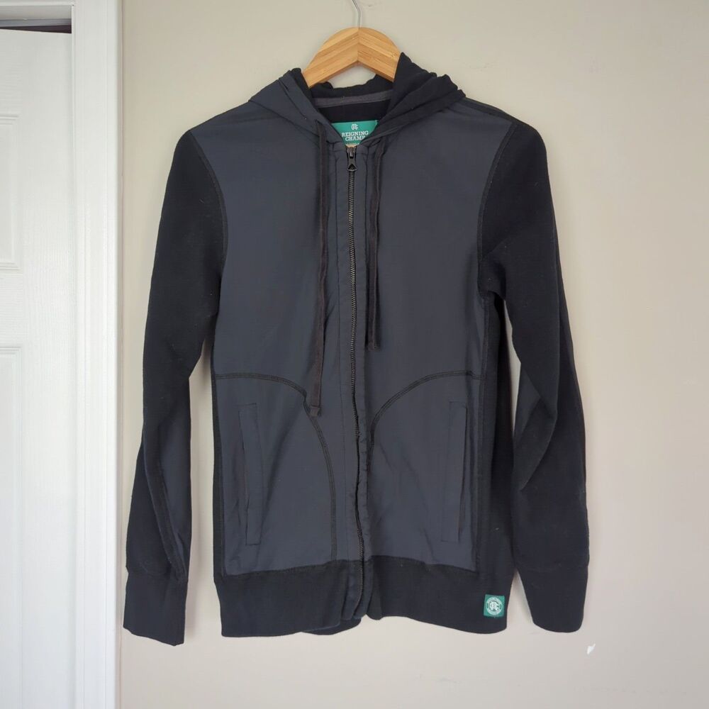 Reigning Champ Black Full Zip Mixed Fabric Hoodie Small Athleisure Streetwear